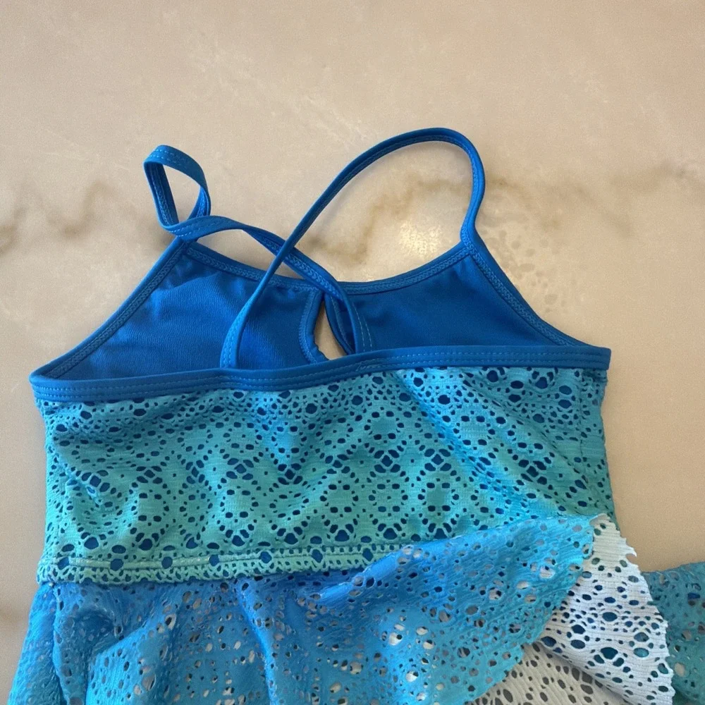 Breaking Waves Girls Blue Ombre Lace Two-Piece Swim Suit Size 6/6x New w/o Tags